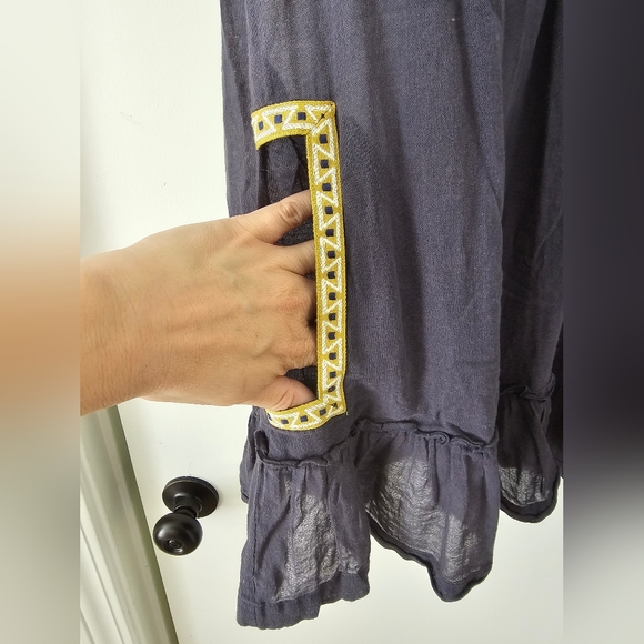 Velvet Gray Embroidered Sheer Dress Boho Festival Spring Pockets Size Small - Picture 8 of 11